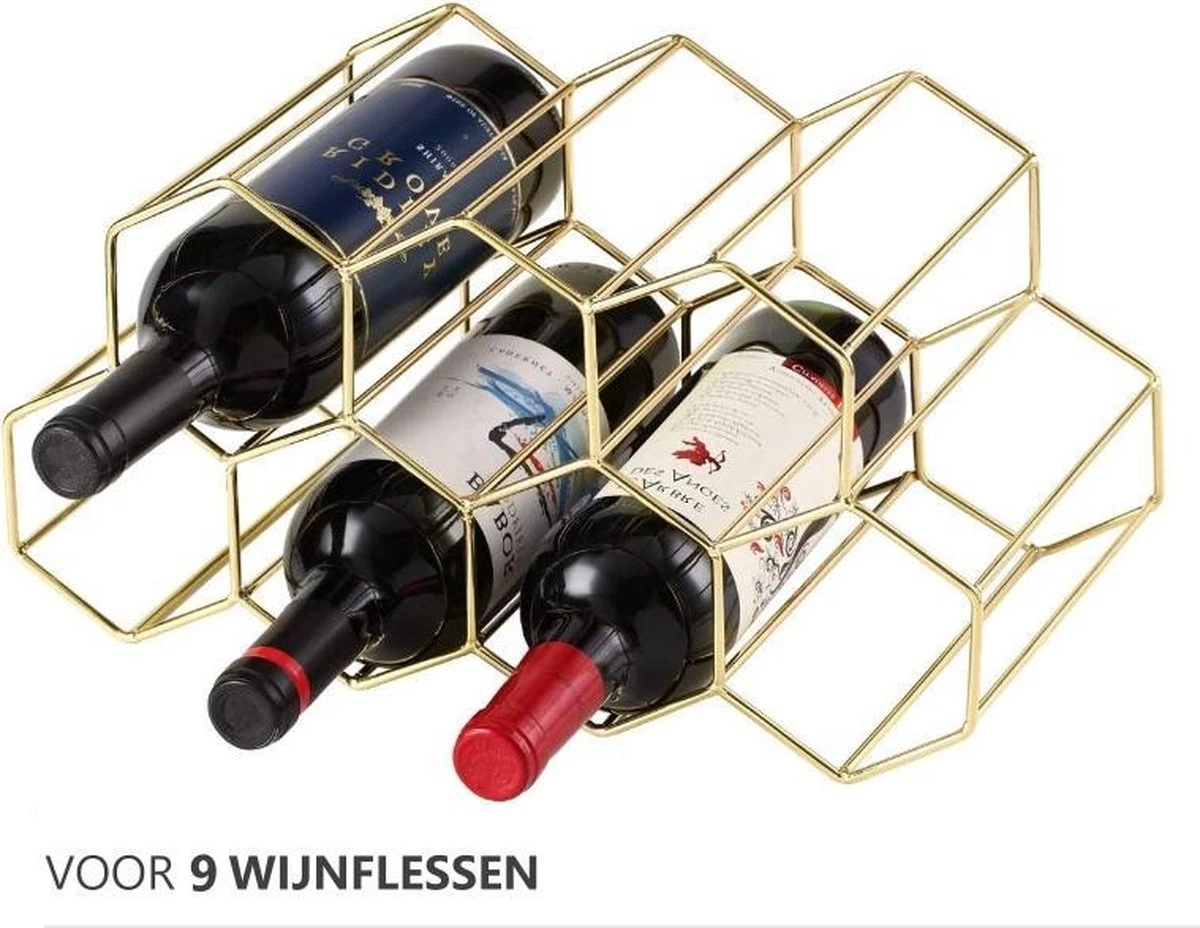 Wijnrek Hexagon 9 Flessen | Flessenrek | Wijn Accessoires | Wijnkast | Wijnrek Metaal | Wijnrekken | Wijnfleshouder | Wijnhouder | Goud 11 Wijnrek Hexagon 9 Flessen | Flessenrek | Wijn Accessoires | Wijnkast | Wijnrek Metaal | Wijnrekken | Wijnfleshouder | Wijnhouder | Goud - Afbeelding 9