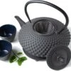 Tealøv THEE SET 1,25 LITER GIETIJZER | COMPLETE SET IN GESCHENKDOOS | Gietijzeren Theepot Met Roestvrijstalen Zeef, Gietijzeren Theekopjes En Onderzetter | In Authentiek Japanse Stijl | Kambin Zwart -Skimask 1200x930 11