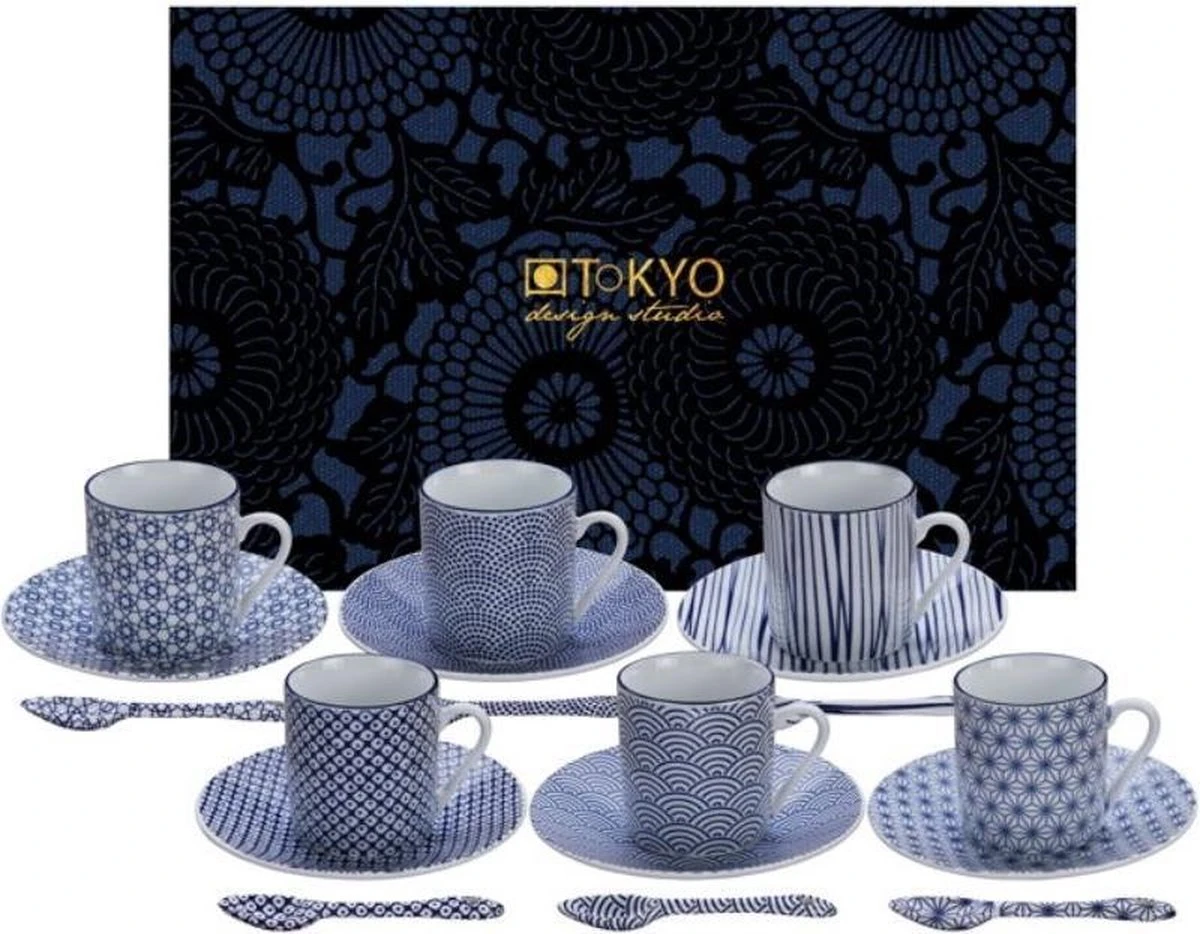 Tokyo Design Studio Nippon Blue Espresso Serviesset - 6 Personen - 18 Stuks - Porselein 3 Tokyo Design Studio Nippon Blue Espresso Serviesset - 6 Personen - 18 Stuks - Porselein