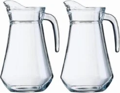 Merkloos 2x Glazen Water Karaf 1,3 Liter - Sapkannen/waterkannen/schenkkannen