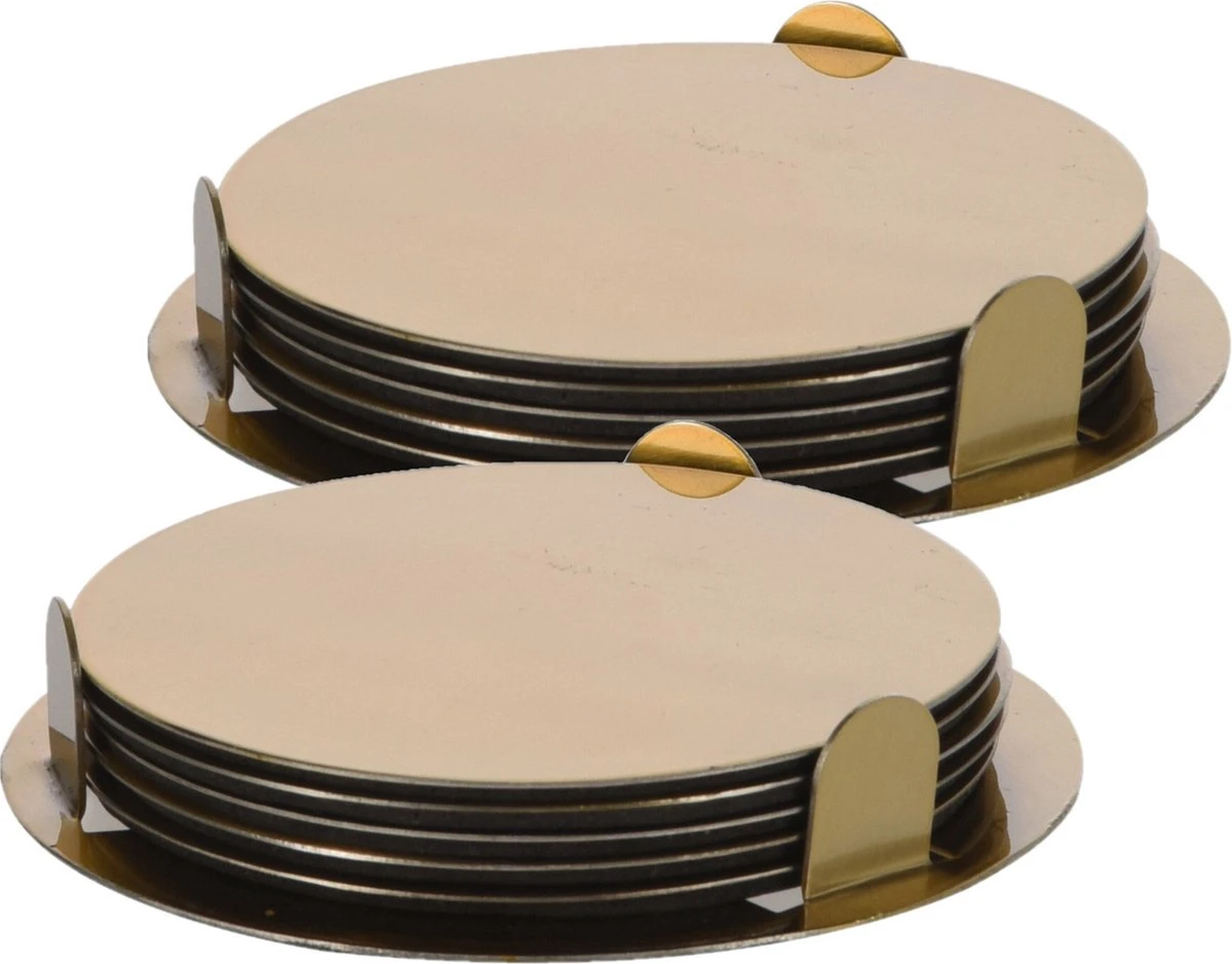 Excellent Houseware 12x Onderzetters Goud RVS Rond Met Houder 8,5 Cm Voor Glazen/bekers/kopjes 3 Excellent Houseware 12x Onderzetters Goud RVS Rond Met Houder 8,5 Cm Voor Glazen/bekers/kopjes