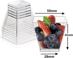 Merkloos Kleine Amuse Bakjes Voor Dessert/IJs/Fruit/Hapjes/Tapas/Toetje/Gebakje/Taartje - Herbruikbare Amusebakjes Van Kunststof - Afwasmachinebestendig - 70ML - Vierkant - 25 Stuks - Transparant -Skimask 1200x943 7