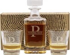 Personaliseerbare Whiskey Karaf Met 2 Glazen In Geschenkdoos - Decanteerkaraf Van 750ml