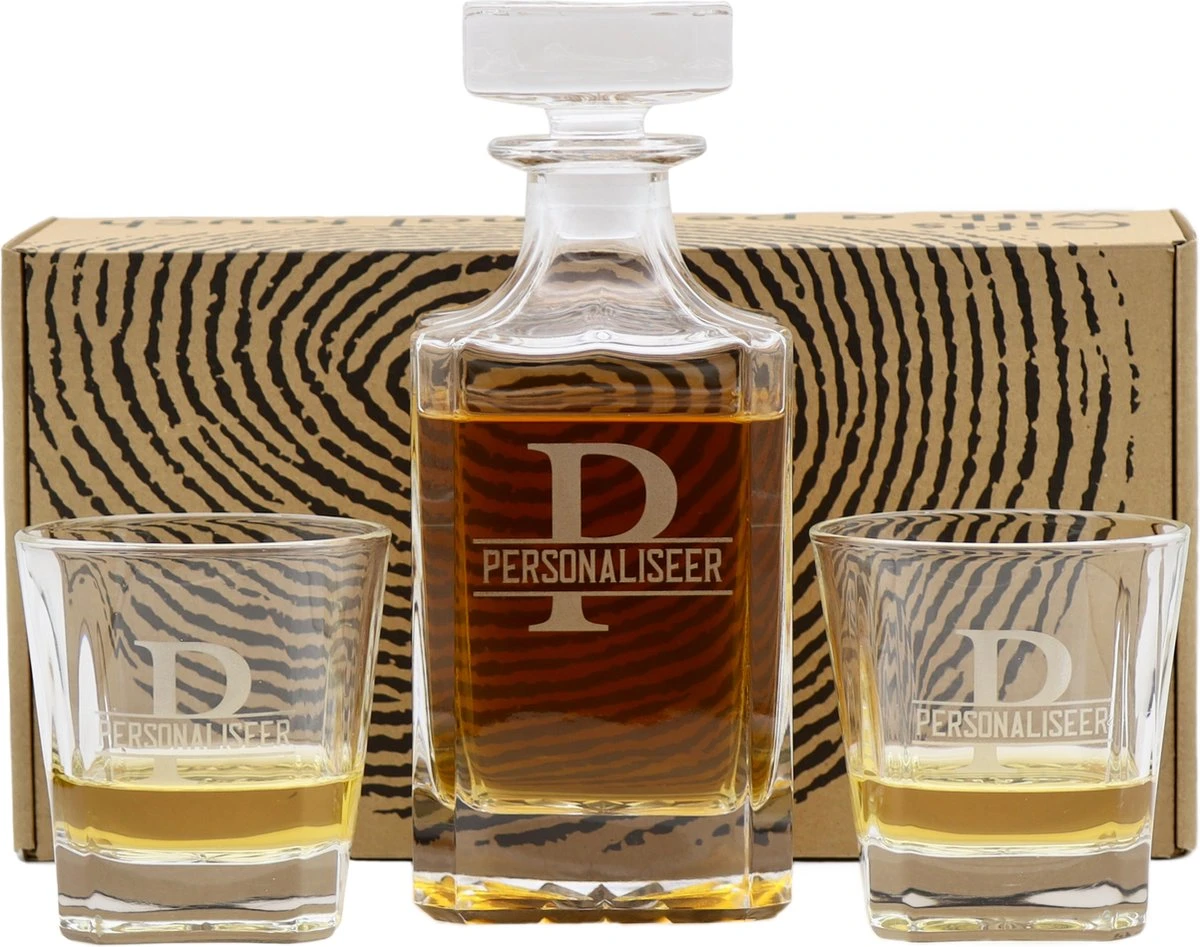 Personaliseerbare Whiskey Karaf Met 2 Glazen In Geschenkdoos - Decanteerkaraf Van 750ml 3 Personaliseerbare Whiskey Karaf Met 2 Glazen In Geschenkdoos - Decanteerkaraf Van 750ml