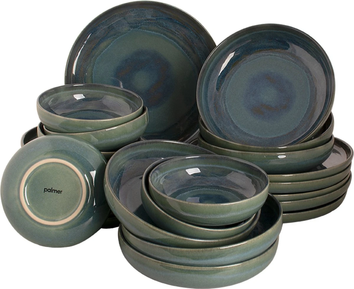 Palmer Serviesset Miami Stoneware 6-persoons 24-delig Groen 3 Palmer Serviesset Miami Stoneware 6-persoons 24-delig Groen