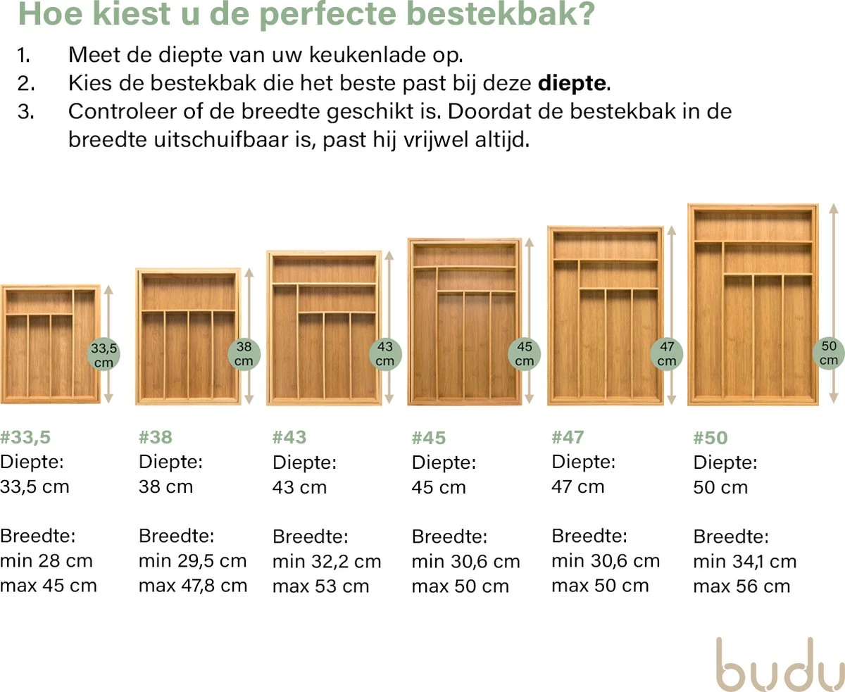 Budu Uitschuifbare Bamboe Bestekbak #45 (45 Cm Diep) - Bestekcassette Hout - Besteklade - 45 X 30,6 - 50 Cm - 6/8 Vakken 4 Budu Uitschuifbare Bamboe Bestekbak #45 (45 Cm Diep) - Bestekcassette Hout - Besteklade - 45 X 30,6 - 50 Cm - 6/8 Vakken - Afbeelding 2
