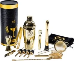 Infinity Goods Cocktailset - 15 Delige Gold Edition Cocktail Shaker Set - Luxe Cadeauverpakking - Inclusief Recepten - Goud