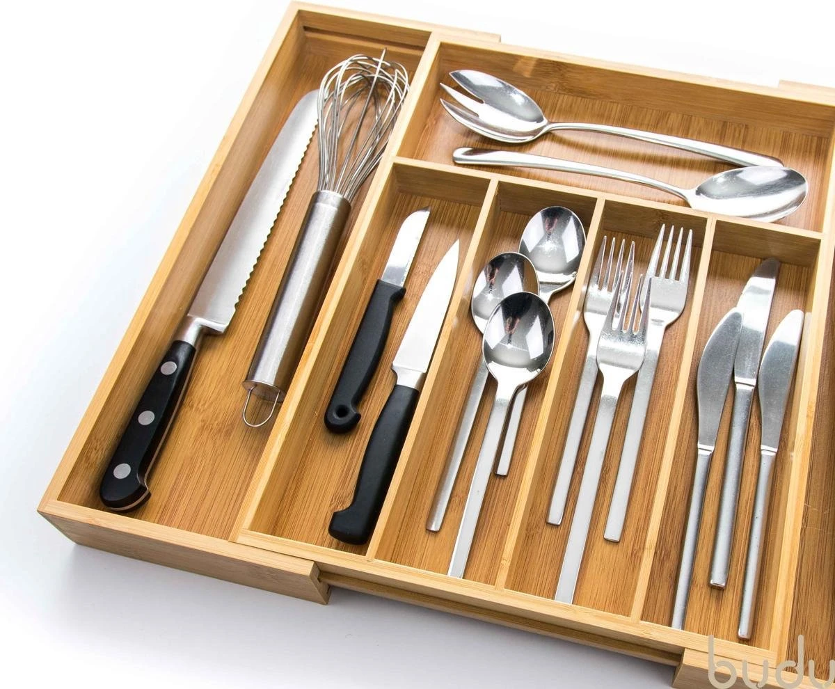 Budu Uitschuifbare Bamboe Bestekbak #38 (38 Cm Diep) - Bestekcassette Hout - Besteklade - 38 X 29,5 - 47,8 Cm - 5/7 Vakken 7 Budu Uitschuifbare Bamboe Bestekbak #38 (38 Cm Diep) - Bestekcassette Hout - Besteklade - 38 X 29,5 - 47,8 Cm - 5/7 Vakken - Afbeelding 5