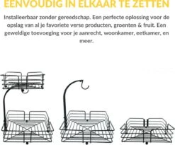 SensaHome - Fruitmand Met Bananenhouder - Vierkant 2-Laags Zwart - Fruitschaal - Etagere - Metaal - Industrial - Modern -Skimask 1200x994 16