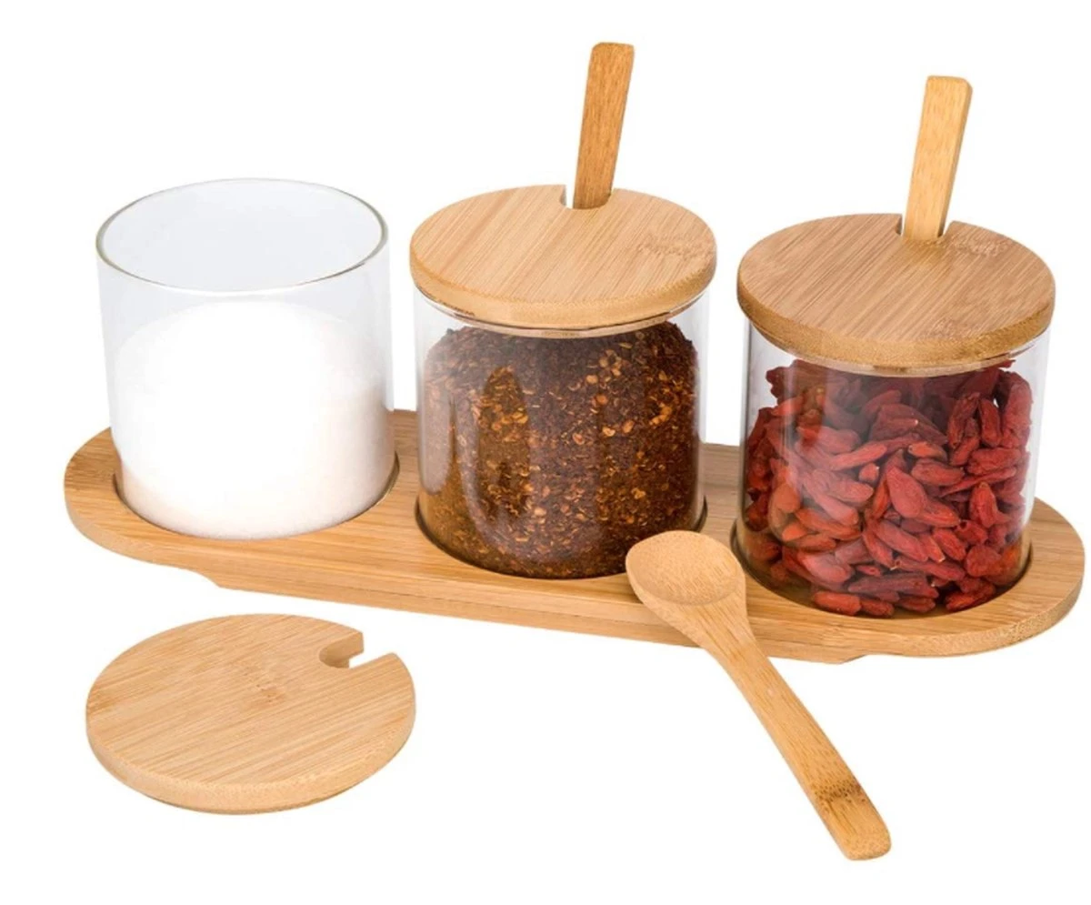 Suikerpot Met Deksel - Suikerbus - Vooraadpotten Glas En Hout - Voro Serveren Koffie & Thee - Set Van 3 3 Suikerpot Met Deksel - Suikerbus - Vooraadpotten Glas En Hout - Voro Serveren Koffie & Thee - Set Van 3