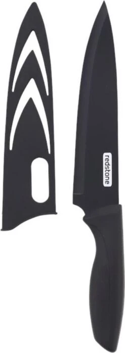 Redstone Keukenmes | 19 Cm | Incl. Beschermhoes | Zwart | Keukengerei | Keuken Mes | Snij Mes | Messen | Keramische Coating |