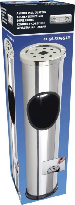 Merkloos Staande Asbak - Voor Binnen En Buiten - RVS - Eenvoudig Te Reinigen - Zilverkleurig -Skimask 440x1200