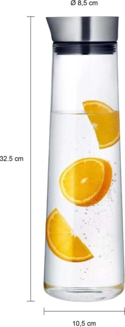 Krumble Karaf Van Glas - Waterkan - Met Deksel - 10,5 X 33 Cm (dxh) - 1,5 Liter - Glas En RVS -Skimask 458x1200 3