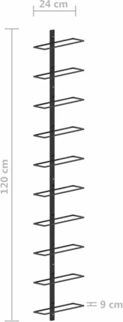 VidaXL Wijnrek Voor 10 Flessen Wandmontage Metaal Zwart -Skimask 461x1200