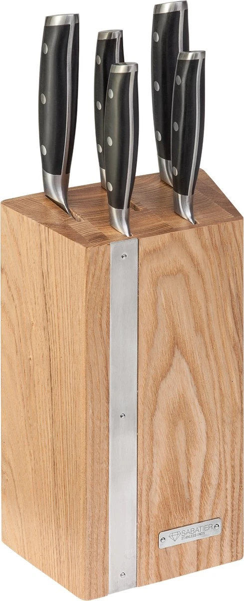 Diamant Sabatier Integra Messenblok - 5-delig - RVS/POM - Eikenhout 3 Diamant Sabatier Integra Messenblok - 5-delig - RVS/POM - Eikenhout