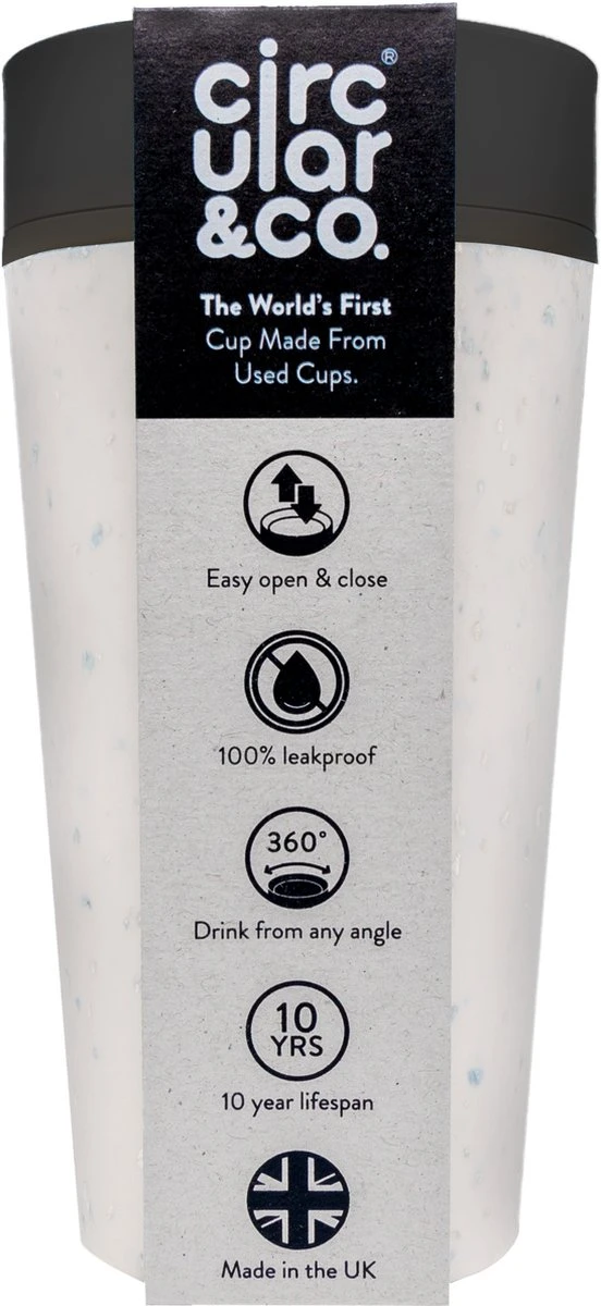 Circular & Co - Travel Mug - Koffiebeker To Go - Coffee To Go Beker - 340 Ml - Crème - Zwart - 12oz - Duurzaam 3 Circular & Co - Travel Mug - Koffiebeker To Go - Coffee To Go Beker - 340 Ml - Crème - Zwart - 12oz - Duurzaam