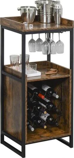 IN.HOMEXL Boxwel - Wijnkast - Wijnrek Metaal - Hout - Industrieel Kast - Voor 9 Flessen - 113 X 52 X 40 Cm Hout - Bruin/ Zwart -Skimask 567x1200