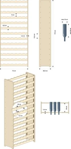 SMH LINE® Wijnrek Voor 91 Flessen - 164x70x24,7cm - Hout - Flessenrek -Skimask 571x1200