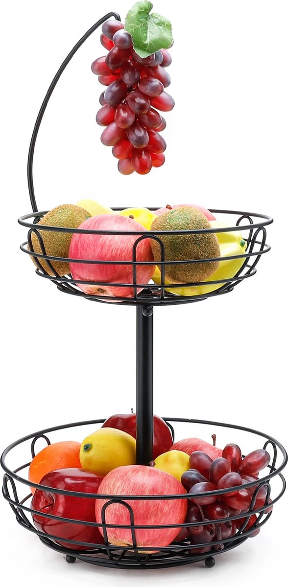 Sens Design Fruitmand Met Houder – Fruitschaal 2 Lagen – Zwart Metaal 3 Sens Design Fruitmand Met Houder – Fruitschaal 2 Lagen – Zwart Metaal