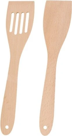 Houten Spatel Natuurlijke Beuken Houten Keuken Turner Sleuf Turner Non-Stick Spatula Koken Gereedschap Set Hout KeukengereiHouten Lepel,2 Stks /set