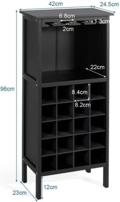 LUXGOODS Wijnkast Voor 20 Flessen, Wijnrek, Wijn Fles Organisator Opslag Plank Weergeven Houten Wijnrek Met Glas Hanger En Fles Houder (Zwart) -Skimask 711x1200 1