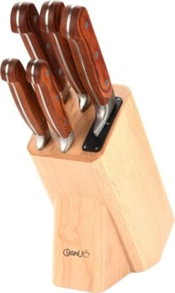 CuisinU Messenset Met Messenblok En Ingebouwde Messenslijper - 6 Delig - Hout - Messenset Met Blok