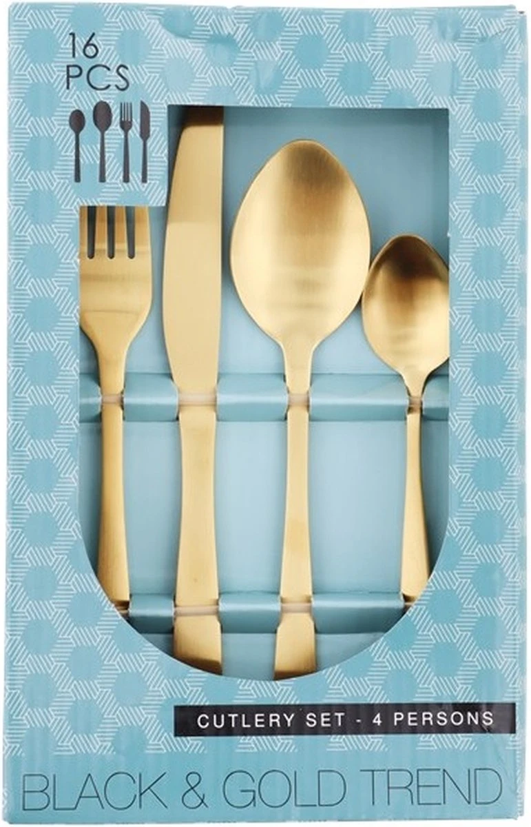 Merkloos Bestekset 16-delig - Goud - Goudkleur - 4x Messen, Vorken, Lepels En Dessertlepels - Roestvrij Staal 5 Merkloos Bestekset 16-delig - Goud - Goudkleur - 4x Messen, Vorken, Lepels En Dessertlepels - Roestvrij Staal - Afbeelding 3