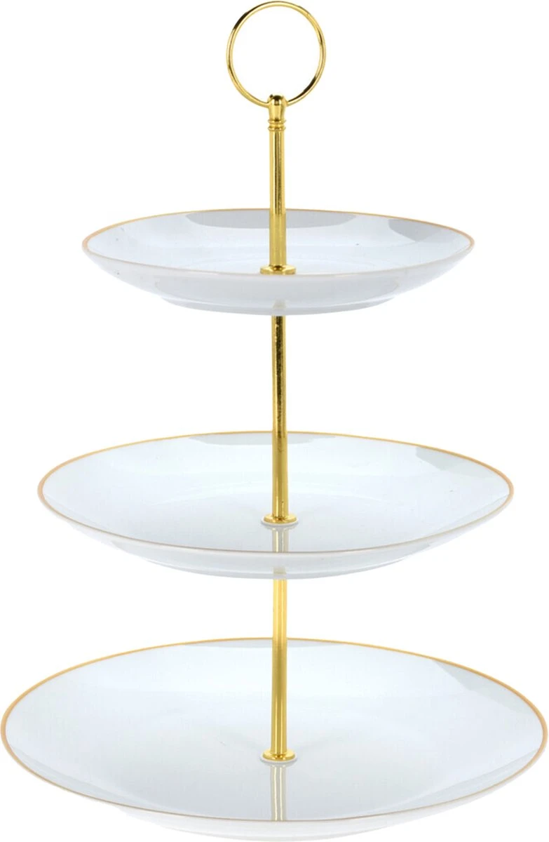 Excellent Houseware Etagère 3 Laags - Porselein - Goud 3 Excellent Houseware Etagère 3 Laags - Porselein - Goud