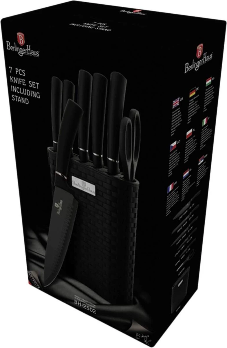 Berlinger Haus Messenset Met Messenblok - 7-delig - Zwart Met Zilveren Detail 9 Berlinger Haus Messenset Met Messenblok - 7-delig - Zwart Met Zilveren Detail - Afbeelding 7