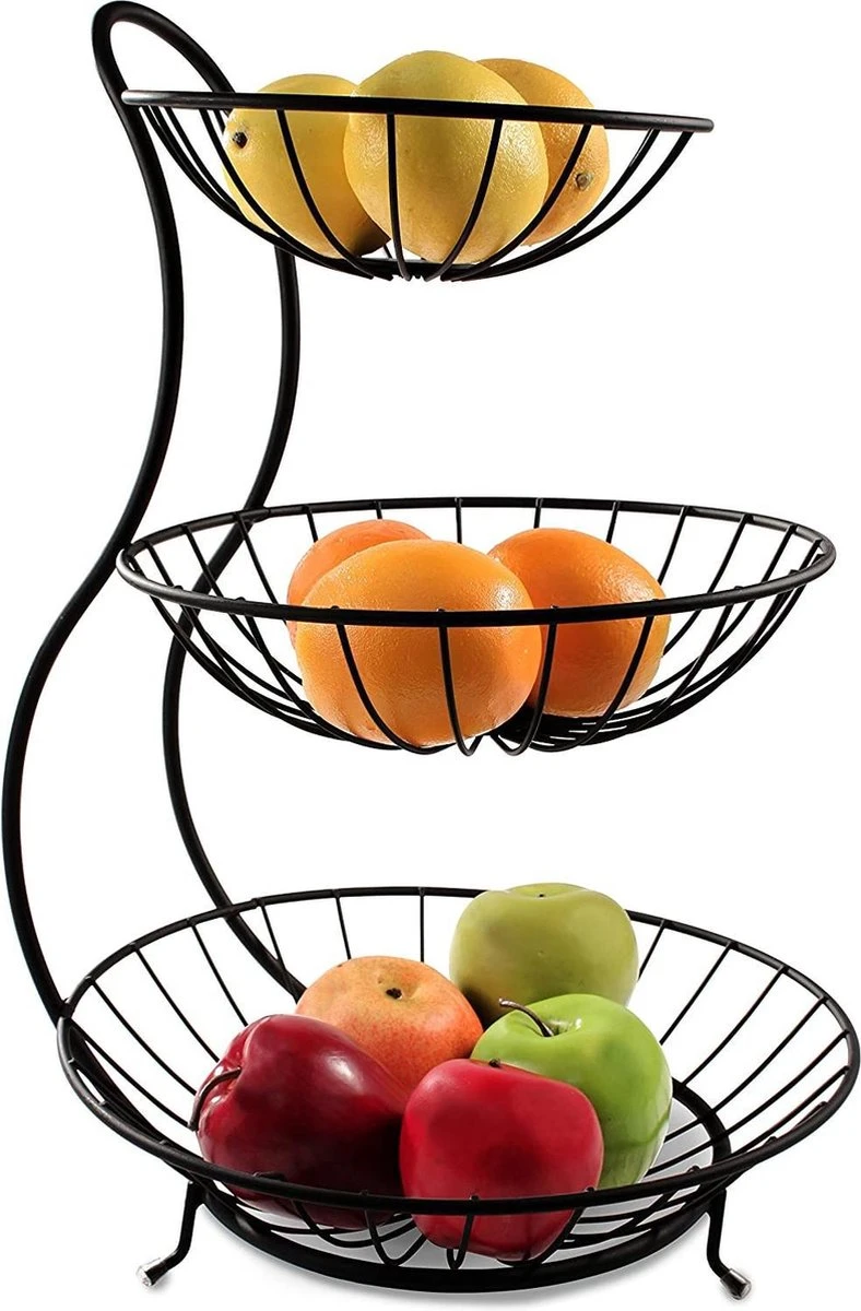 Fruitschaal - Etagere 3 Laags – Fruitmand Metaal - Schaal Decoratie - Voor Fruit / Groente / Snacks / Brood – RVS - 48 X 33 X 33 Cm 3 Fruitschaal - Etagere 3 Laags – Fruitmand Metaal - Schaal Decoratie - Voor Fruit / Groente / Snacks / Brood – RVS - 48 X 33 X 33 Cm
