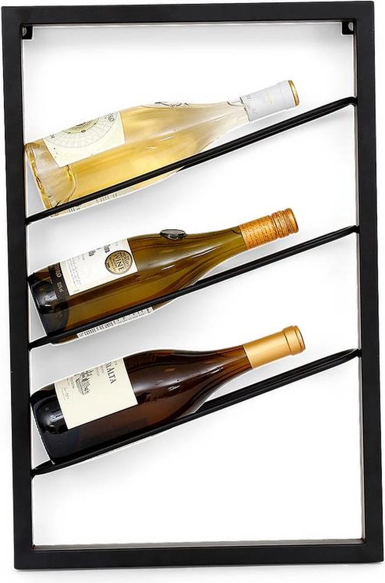 Wijnrek Hangend Voor Wand En Muur - Zwart Metaal 3 Wijnrek Hangend Voor Wand En Muur - Zwart Metaal