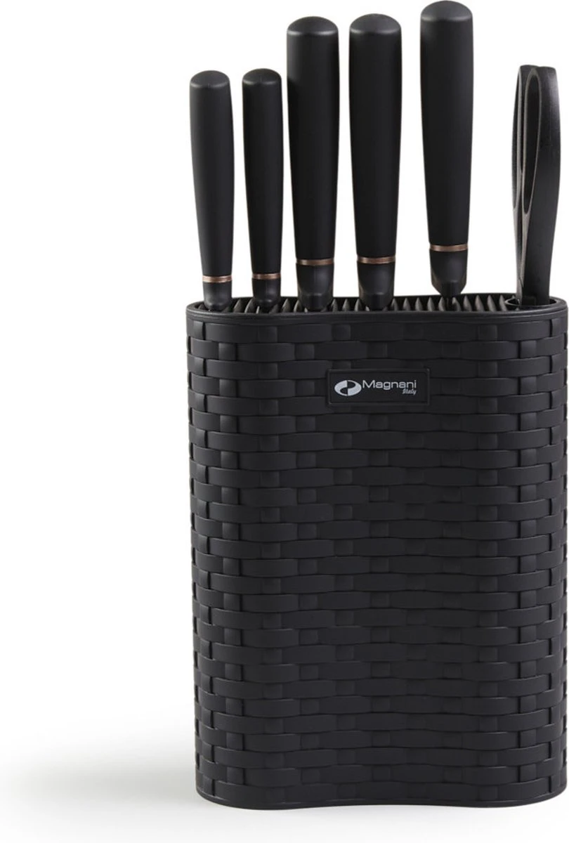 Magani - Zwarte Messenset - 6-delig - RVS - Vaatwasserbestendig - Inclusief Schaar En Messenhouder 9 Magani - Zwarte Messenset - 6-delig - RVS - Vaatwasserbestendig - Inclusief Schaar En Messenhouder - Afbeelding 7