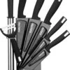 Swiss Pro+ - SP-KSBLK-S - 8-delige Keukenmessenset Met Standaard - Keramisch Messenset - RVS - Inclusief Messenblok - Zwart