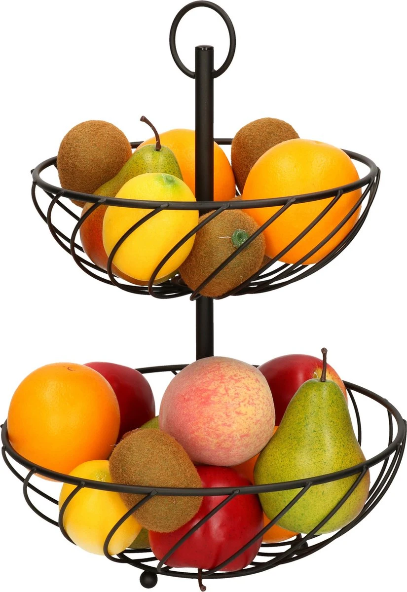 Dubbele Etagere Fruitschaal/fruitmand Rond Zwart Metaal 27 X 39 Cm 3 Dubbele Etagere Fruitschaal/fruitmand Rond Zwart Metaal 27 X 39 Cm
