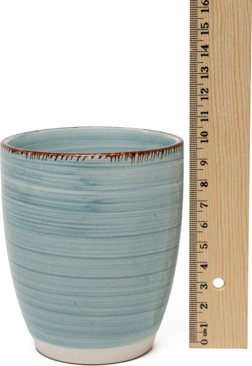 Koffiemok - Blue - 6 Stuks - Aardewerk - 340 ML - Zonder Oor 4 Koffiemok - Blue - 6 Stuks - Aardewerk - 340 ML - Zonder Oor - Afbeelding 2