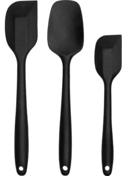 Krumble Siliconen Spatelset Van 3 - Spatels - Koken - Kookgerei - Scheplepels - Opscheplepel - Pannenlikker - Keukengerei - Spatelset Kunststof - Zwart