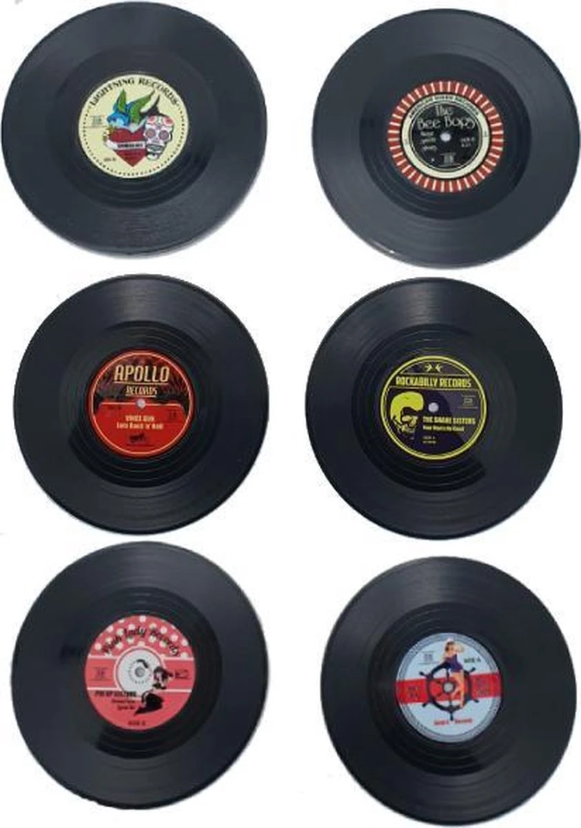Retro Rockabilly LP Vinyl Onderzetters - 6 Stuks - ODaani 4 Retro Rockabilly LP Vinyl Onderzetters - 6 Stuks - ODaani - Afbeelding 2