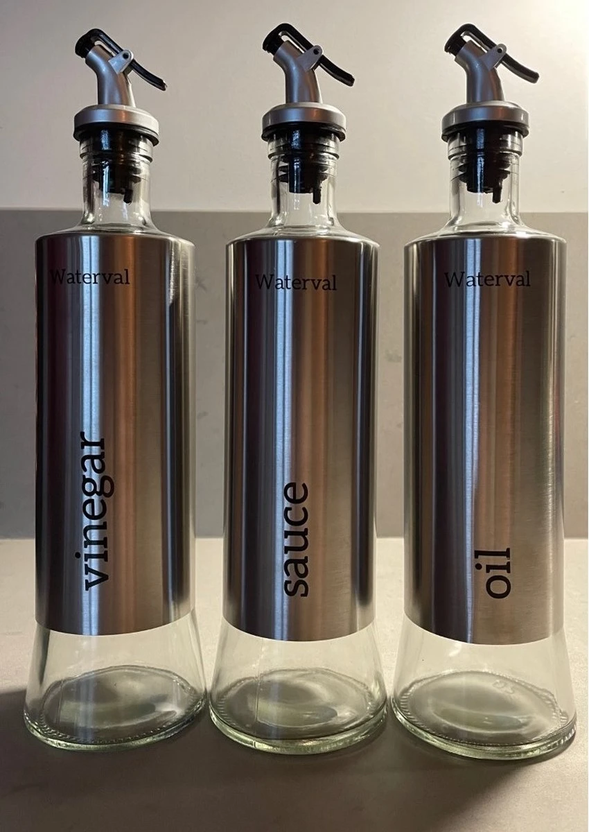 Waterval RVS Olijfoliefles Set Deluxe 500ML - Olieflessen Met Schenktuit – 3 Olijfolie Flessen - Olie Fles Glas - Cadeautip 5 Waterval RVS Olijfoliefles Set Deluxe 500ML - Olieflessen Met Schenktuit – 3 Olijfolie Flessen - Olie Fles Glas - Cadeautip - Afbeelding 3
