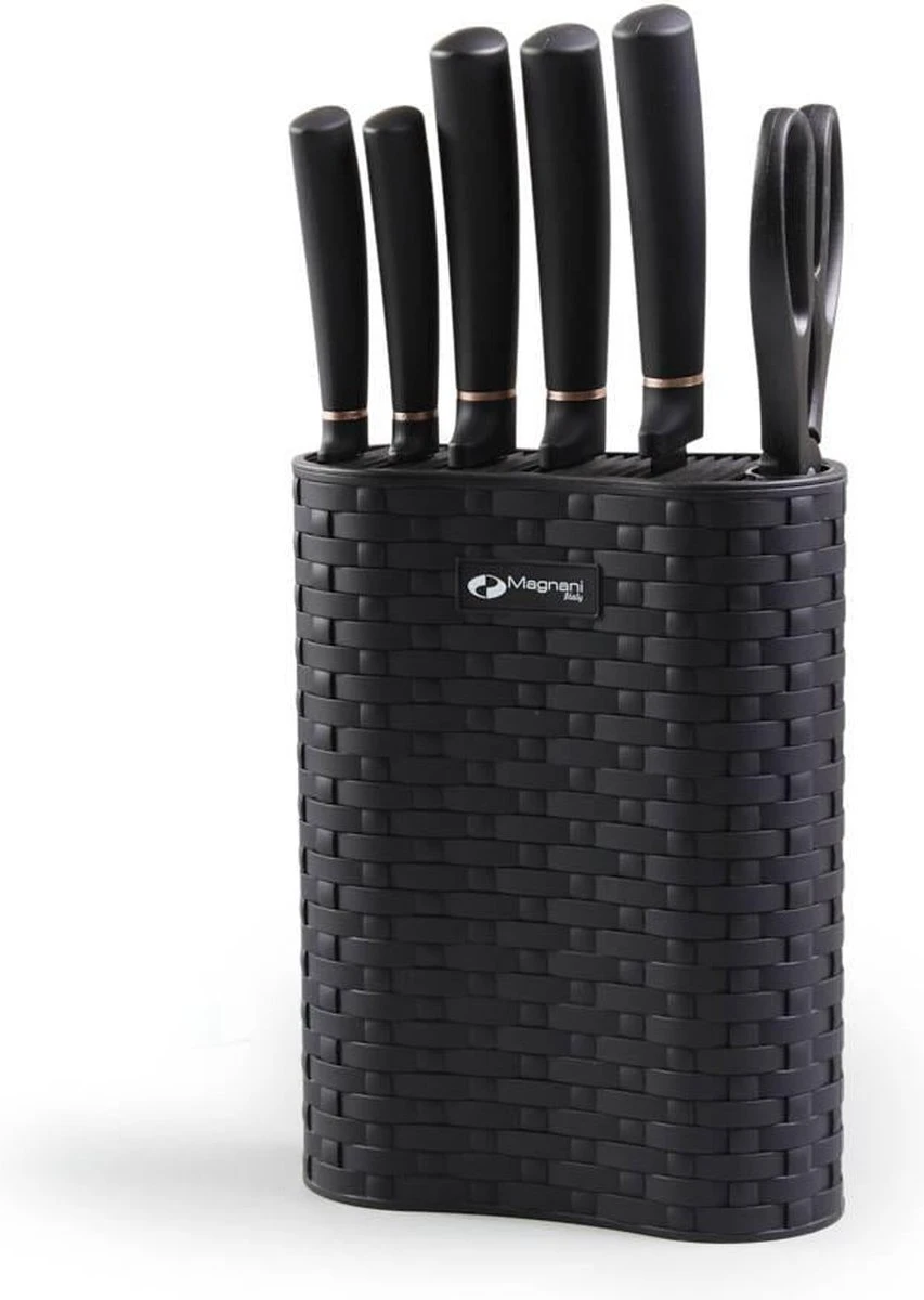 Magani - Zwarte Messenset - 6-delig - RVS - Vaatwasserbestendig - Inclusief Schaar En Messenhouder 13 Magani - Zwarte Messenset - 6-delig - RVS - Vaatwasserbestendig - Inclusief Schaar En Messenhouder - Afbeelding 11