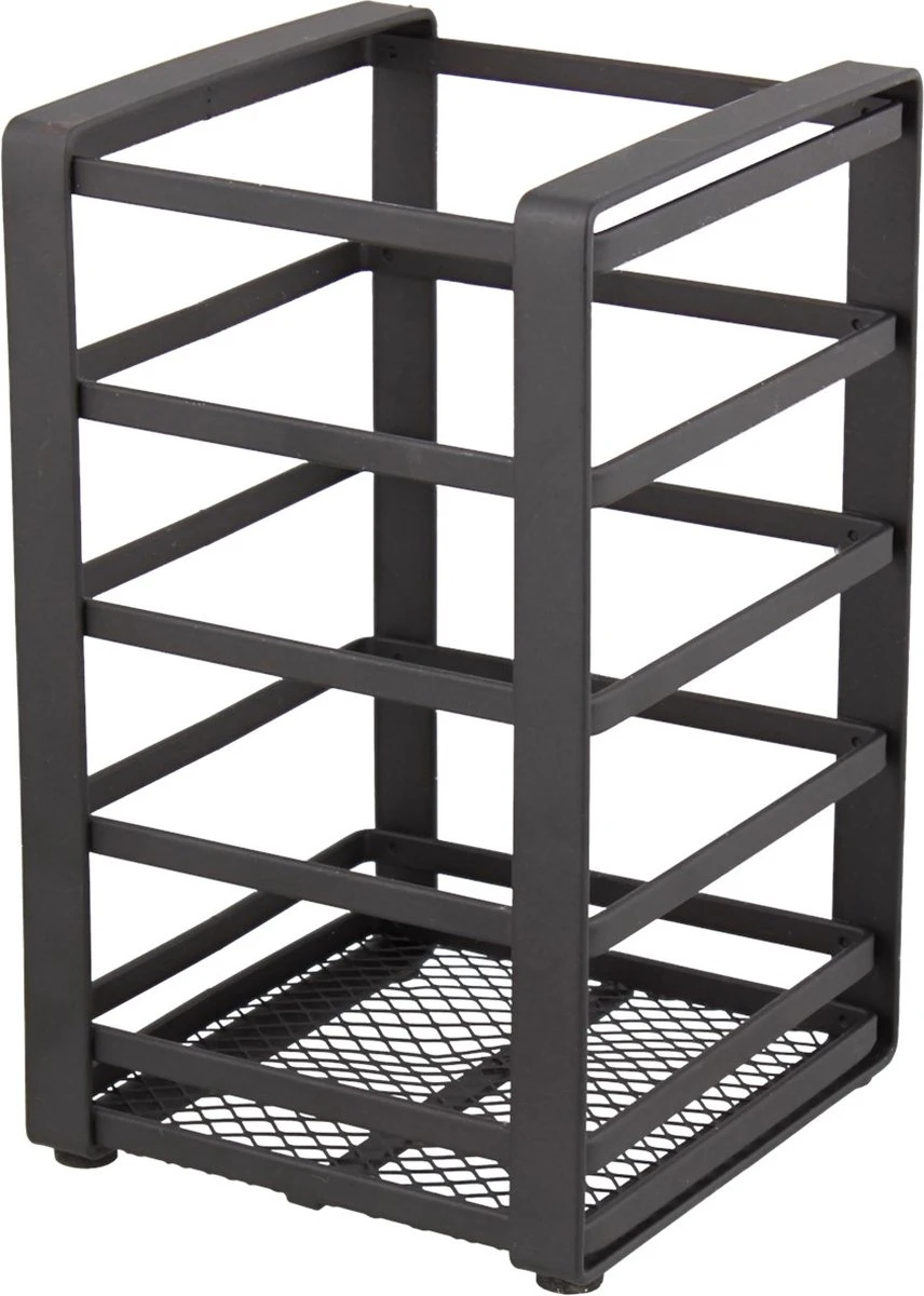 Merkloos Industriële Keukengerei Opberger/ Bestekhouder MONIEK - Zwart - Staal - 10 X 10 X 16.5 Cm