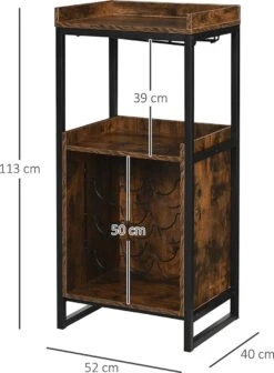 IN.HOMEXL Boxwel - Wijnkast - Wijnrek Metaal - Hout - Industrieel Kast - Voor 9 Flessen - 113 X 52 X 40 Cm Hout - Bruin/ Zwart -Skimask 882x1200