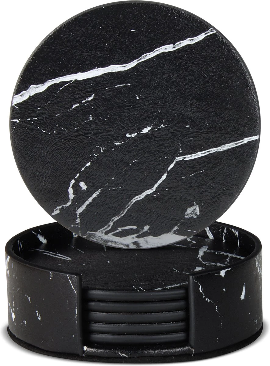 Castagnola Lederen Onderzetters Met Houder – Onderzetters Voor Glazen – Onderzetters Design – Onderzettersset – Drink Onderzetters – Leder – Leren Onderzetters – Set Van 6 – Zwart/Wit 8 Castagnola Lederen Onderzetters Met Houder – Onderzetters Voor Glazen – Onderzetters Design – Onderzettersset – Drink Onderzetters – Leder – Leren Onderzetters – Set Van 6 – Zwart/Wit - Afbeelding 6