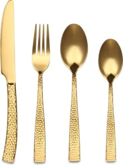 Bestekset - Bestek Goud Gehamerd -24 Delig-Zwitsers Kwaliteit-Complete Set-100% Roestvrijstaal-Gehamerd Gold 24k-Goud 24K