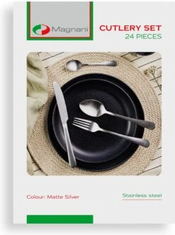 Magani - Zilveren Bestekset - Roestvrij Staal - 24-delig - Voor Zes Personen - PVD Coating -Skimask 896x1200