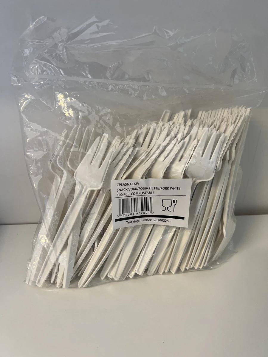 CPLA Bio Snackvork Met Snijrand 13cm WIT 100 Stuks | 100% Composteerbaar. Voor Horeca Friet, Snack, Eten, Partyfeest 4 CPLA Bio Snackvork Met Snijrand 13cm WIT 100 Stuks | 100% Composteerbaar. Voor Horeca Friet, Snack, Eten, Partyfeest - Afbeelding 2