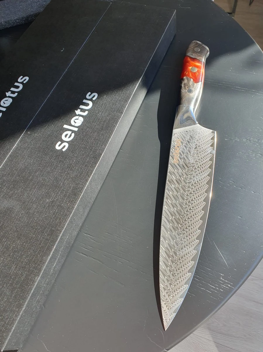 Selotus - Professioneel Koksmes Damascus - 67 Lagen Mes Damascus Staal - 34 Cm - Keukenmes Voor Vlees/Vis/Groenten/Brood – Japans Koksmes 4 Selotus - Professioneel Koksmes Damascus - 67 Lagen Mes Damascus Staal - 34 Cm - Keukenmes Voor Vlees/Vis/Groenten/Brood – Japans Koksmes - Afbeelding 2