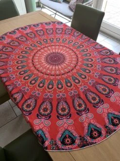 Merkloos Mandala Tafelkleed - Mandala Kleed Rond - Tafelkleed Rond - Tafellaken - Rood - 130CM -Skimask 899x1200 48