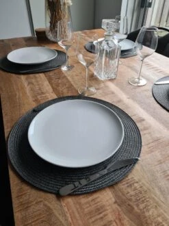 Merkloos Placemats - Rond - 38 Cm - 4 Stuks - Onderlegger - Hitte Bestendig - Donker Grijs - Luxe Uitstraling