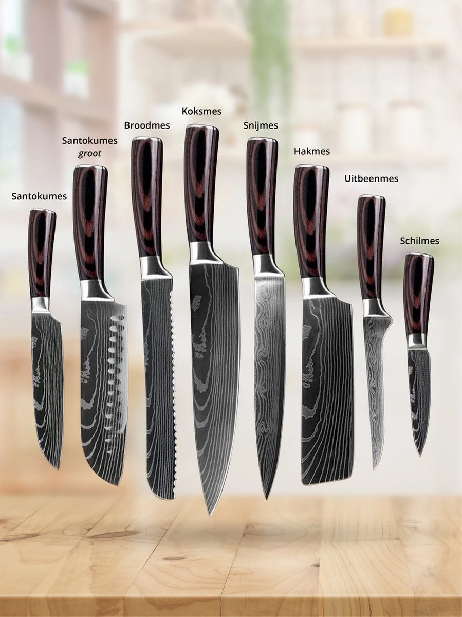 BBQ Meating® 8 Delige Professionele Messenset – Koksmessen - Japanse Messen – Gift Box - ZONDER BLOK 5 BBQ Meating® 8 Delige Professionele Messenset – Koksmessen - Japanse Messen – Gift Box - ZONDER BLOK - Afbeelding 3