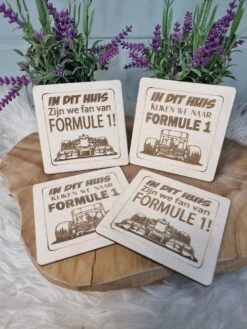 F1 Houten Onderzetters - Formule 1 - Max Verstappen - 4 Stuks
